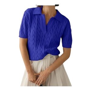 IMILY BELA - Large Saphire Blue Short Sleeve Sweater